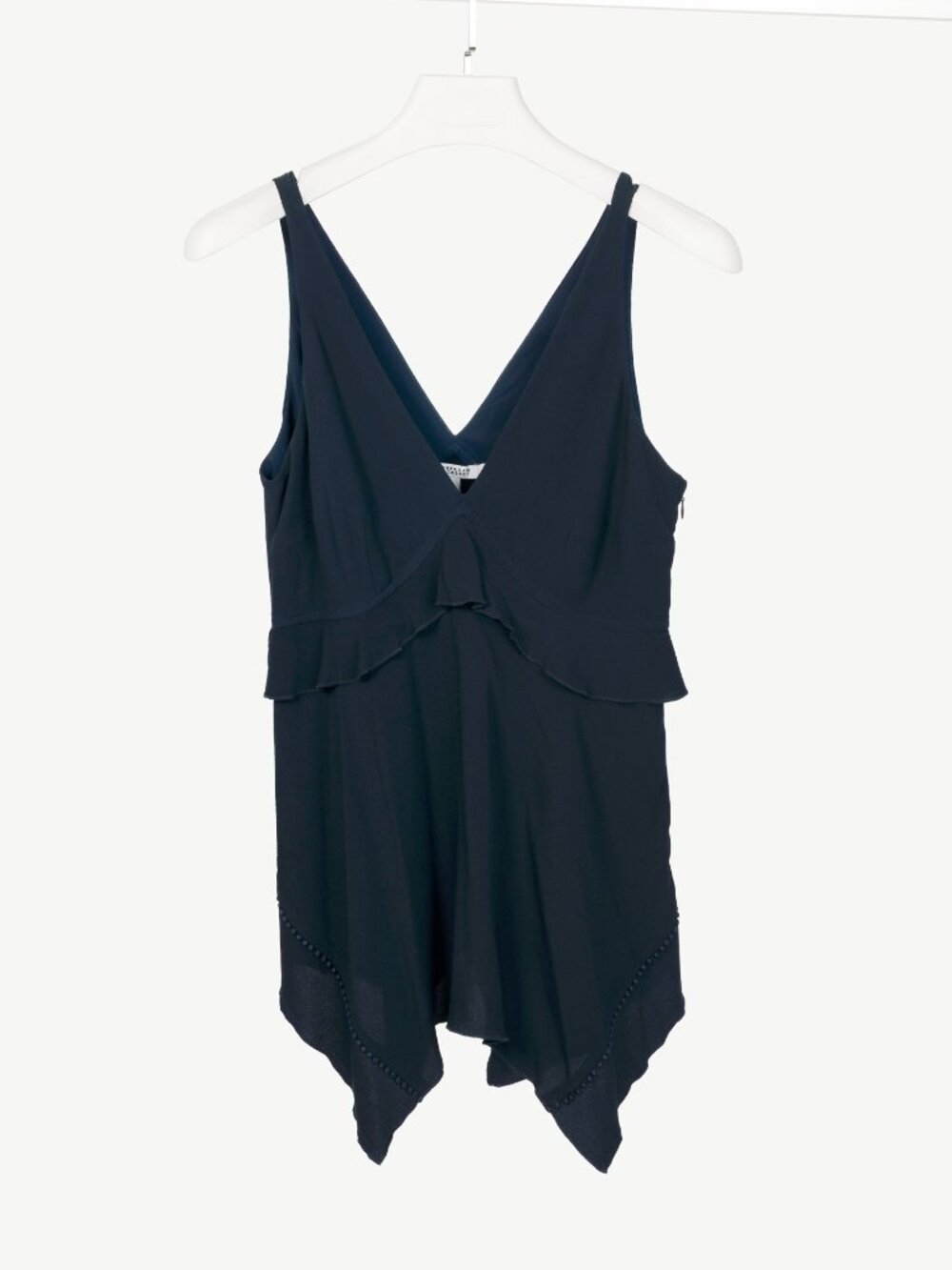 Derak Lam 10 Crosby Navy Silk-Crepe Handkerchief-Hem Ruffle Tank